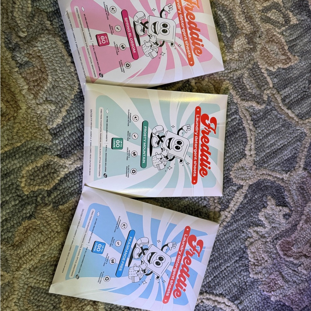 Freddie Laundry Detergent Sheets- Fragrance Free,Spring Blossom,Frosty Mountain